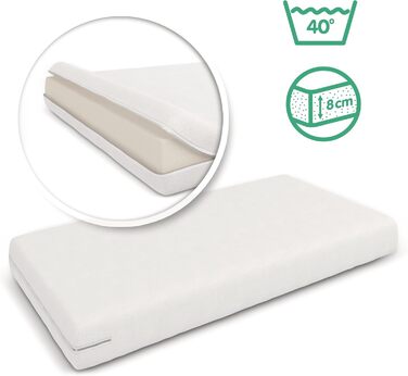 Дитяче ліжко LCP Kids 60x120 см біло-блакитне з матрацом, що регулюється по висоті в трьох напрямках, і 3 перекладинами 125L x 65W