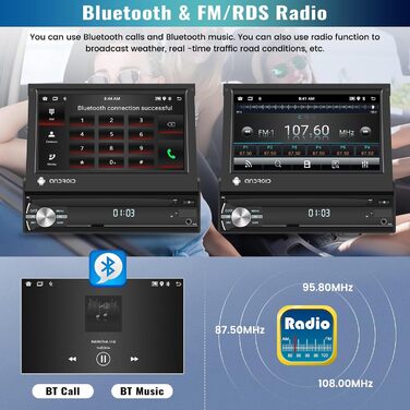 Автомобільне радіо CAMECHO Android 13 1G32G 1 Din з бездротовим Apple Carplay Android Auto, 7-дюймовий екран, автомагнітола з висувним дисплеєм, Bluetooth Mirror Link, WiFi GPS, SWC FM RDS камера заднього виду