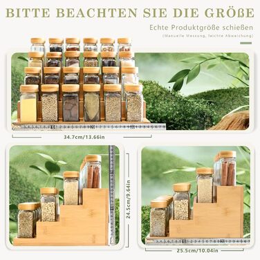 Квадратні банки для спецій з бамбуковою підставкою для спецій 2-в-1 (FCM) 24 банки для спецій по 120 мл, набір підставок та банок для спецій, 120 етикеток, компактний кухонний органайзер SAEIV-Bois massif bambou-24X120ml