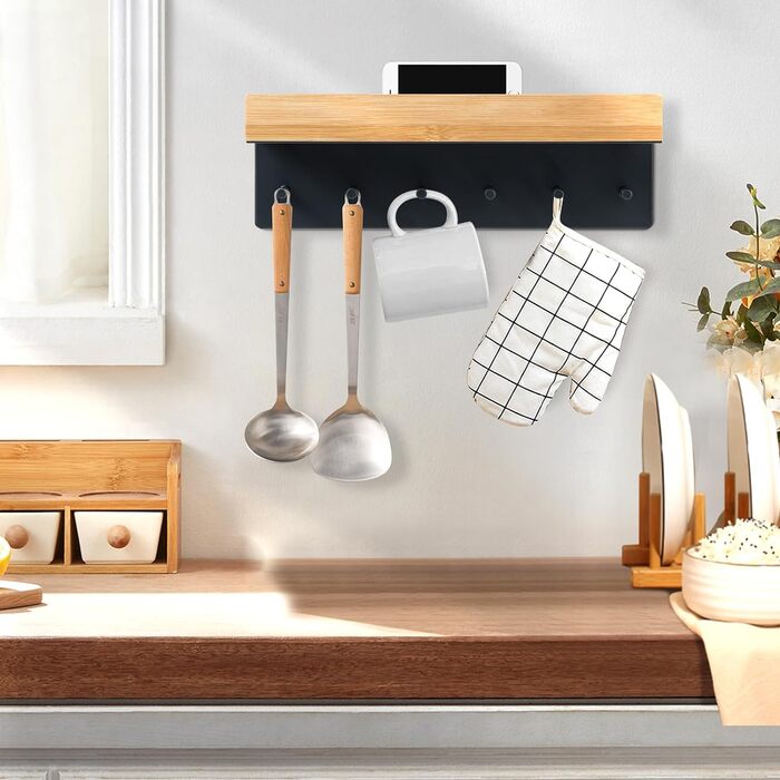 Дерев'яна ключниця з полицею, ключниця, ключниця на 6 гачків, настінна ключниця для передпокою, коридору, кухні