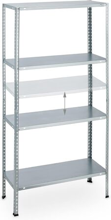 Надміцний стелаж Relaxdays, комплект з 2 шт. , розміри (В x Ш x Г) 147,5 x 75,5 x 30,5 см, 160 кг, оцинкована сталь, стелажі для зберігання в підвалах, сріблястий