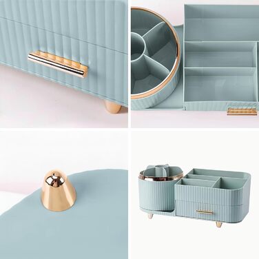 Органайзер для макіяжу DASITON, що обертається на 360, тримач для пензлів для макіяжу, зберігання косметики з шухлядами, великий органайзер для туалетного столика для спальні, ванної кімнати, органайзери для макіяжу та догляду за шкірою (зелений)