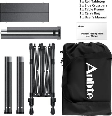 Стіл для кемпінгу Anbte, розкладний стіл 67x58 см (ДxШ), алюміній, стільниця, що згортається, з 2 рівнями висоти (44/70 см), X-подібна конструкція, вантажопідйомність до 150 кг, з сумкою для зберігання для пікніків, саду, балкону, 67 x 58 x 44/70 см