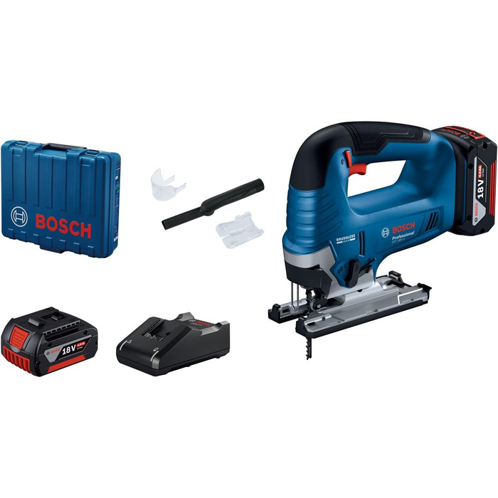 Акумуляторний лобзик Bosch Professional GST 185 LI (18 В, акумулятор 2 x 4,0 Ач, зарядний пристрій, 0-3 500 ходів/хв, глибина різа