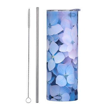 Кухоль з прямою трубочкою, принт гортензії, дорожній кухоль, підходить для кемпінгу, офісу та дому, 590 мл
