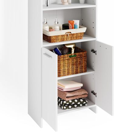 Шафка для ванної кімнати Vicco Maris, біла, 56,1 x 190 см, туалетна шафка з регульованими по висоті полицями для гнучкого використання. Біла шафка для ванної кімнати