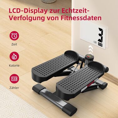 Міні-степер ST1 для домашнього використання, степер 2-в-1 з підйомом/внизом та силовими тросами, РК-дисплей, регульований опір, тренування ніг та рук, тихий та компактний, максимальне навантаження 100 кг