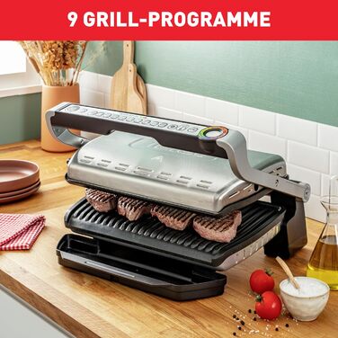 Контактний гриль Tefal OptiGrill XL, 9 програм, індикатор рівня приготування, знімні пластини XL, ручний режим, електричний гриль,