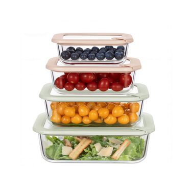 Скляні контейнери для приготування їжі, герметичні контейнери для зберігання з кришками, без пластику та бісфенолу А можна використовувати в мікрохвильовій печі, духовці, морозильній камері та посудомийній машині ідеально підходить для працюючих професіон