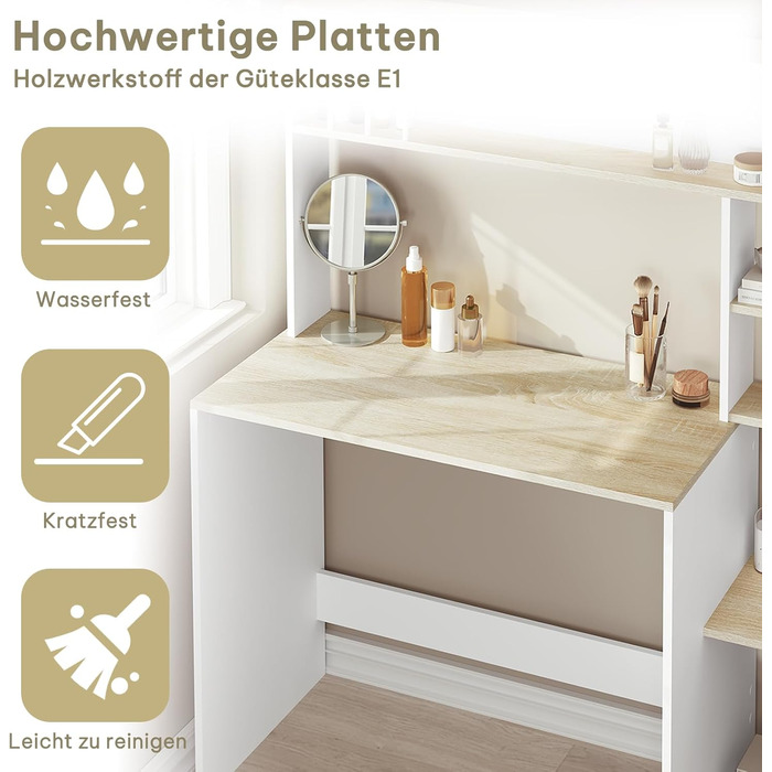 Письмовий стіл eSituro, комп&39ютерний стіл з 5 полицями, офісний стіл під біле дерево, ігровий стіл з місцем для зберігання, ПК-стіл для домашнього офісу, офісу, вітальні, 113,5x139x45 см білий дуб