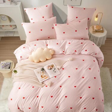 Постільна білизна Lanqinglv 135x200 для дівчаток рожеве серце в смужку дитяча постільна білизна з мікрофібри, комплект постільної