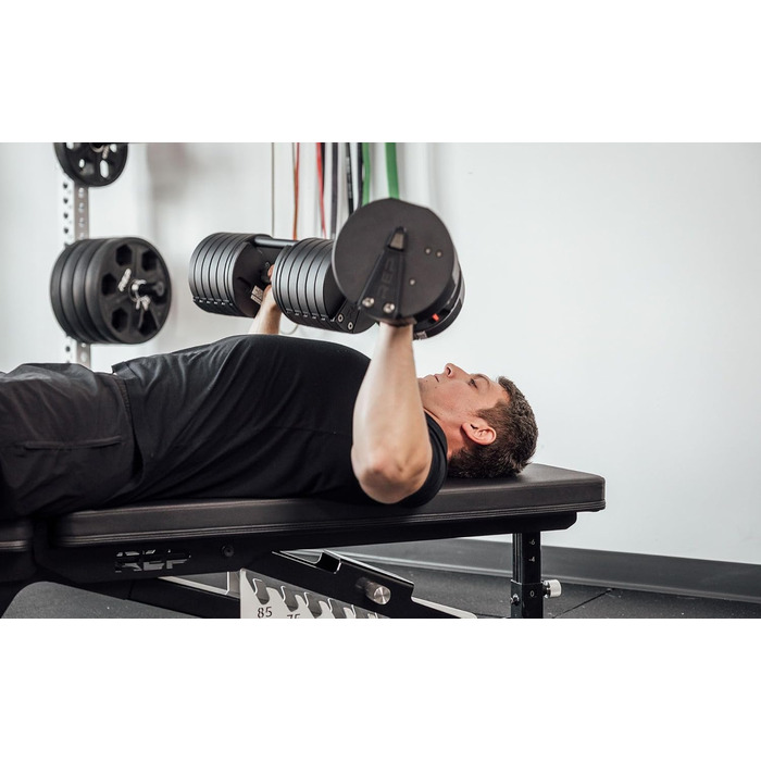 Регульовані гантелі Rep Fitness Quickdraw, доступні в кількох діапазонах ваги, включаючи 5-30, 5-40, 5-50 та 2,3-27,2 кг, 2,3 - 18 кг