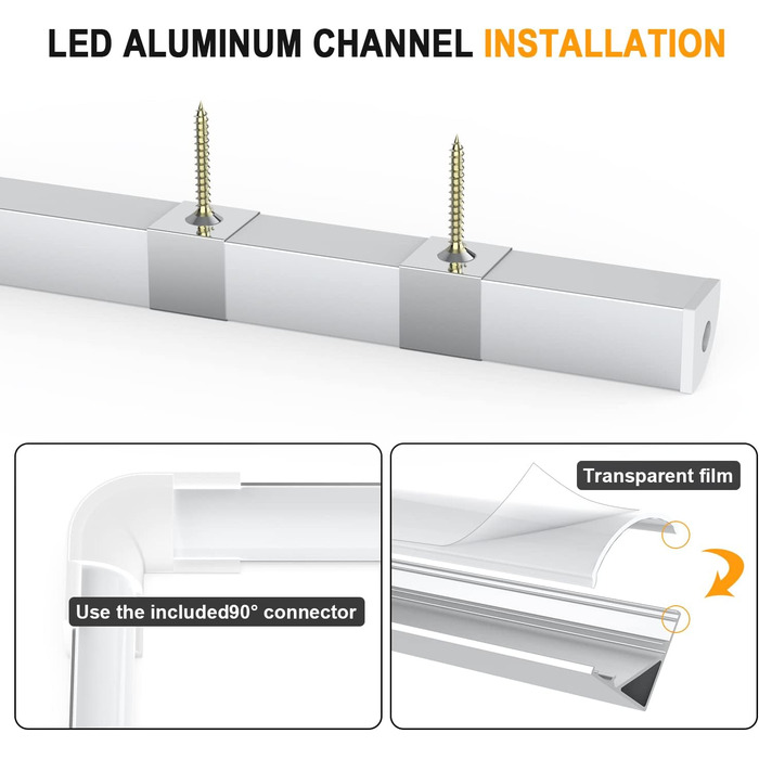 Світлодіодний профіль Angdarun 6 x 1 м, світлодіодний алюмінієвий профіль V-подібної форми, світлодіодні алюмінієві стрічки, для світлодіодного каналу/світлодіодної доріжки, з молочно-білою кришкою світлодіодної стрічки, кутовим роз'ємом, монтажним матері