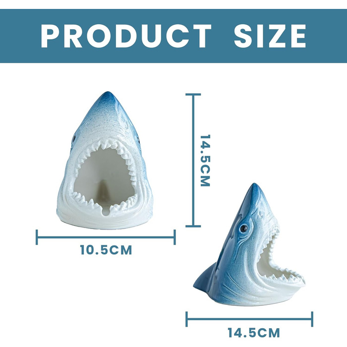 Попільничка Shiawase, кумедна попільничка для вулиці та балкона, прикраса акули з кераміки для тераси офісного будинку, саду (синьо-біла)