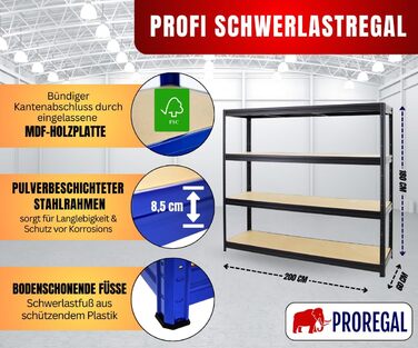 Надміцний стелаж Dino Extra Wide 180x200x60 см, Вантажопідйомність полиці 500 кг, Чорний, Гаражні стелажі, Стелажі для зберігання, Безболтові стелажі, Широкопролітний стелаж 180x200x60 см Чорний Панелі МДФ 6,5 мм