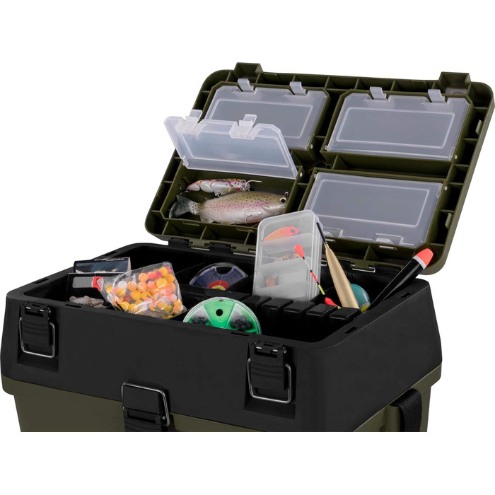 Кошик для сидіння Angelobox Fishing seat box Рибальський рюкзак Рибальська сумка Fishing case Ящик для рибальських снастей з 4 ящиками для снастей Колір Олива