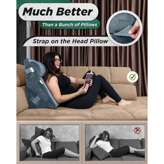 Ортопедичний комплект подушок-клинів Lunix LX6 з 3 предметів, піна з ефектом пам&39яті після операції для полегшення болю в спині, ногах та колінах, подушка для сидіння та читання, регульовані подушки для лікування кислотного рефлюксу та ГЕРХ для сну, тем