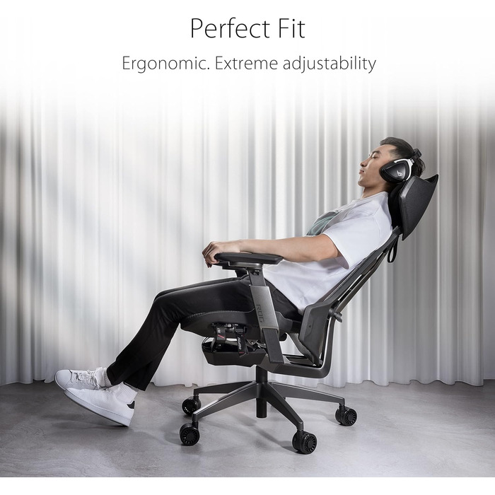 Ігрове крісло ASUS ROG Destrier Ergo (ергономічне ігрове крісло, підлокітники з поворотом на 360 для мобільних ігор, акустична панель, алюмінієвий каркас, повітропроникна сітка, регульована поперекова опора та підголівник) ROG Destrier Ergo Black