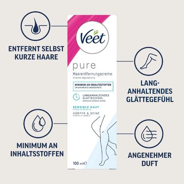 Крем для видалення волосся Veet 100 мл для чутливої шкіри (Veet Cold Wax Strips Double Strips, Veet Hair Removal Cream 1 x 100 мл), 10 шт., Double Strips -