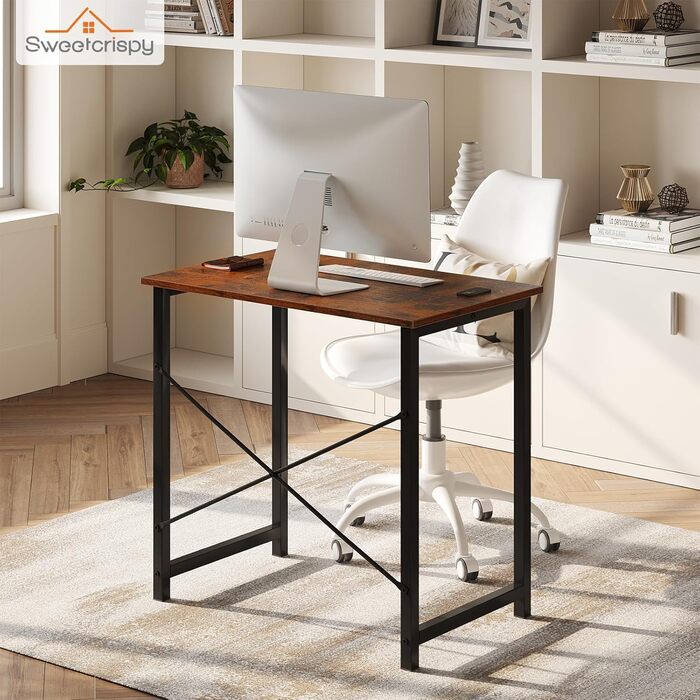 Маленький столик 80 x 50 x 75,4 см (31 дюйм), Комп&39ютерний стіл з металевим каркасом, Офісний стіл для навчання, Спальня, Вітальня, Коричневий, 31 дюйм 80 x 50 см