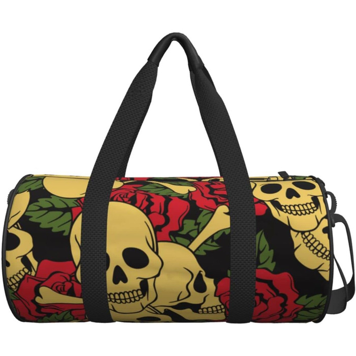 Дорожня сумка-циліндр з малюнком троянд та черепів, спортивна сумка для чоловіків та жінок, сумка-мішок, спортивна сумка