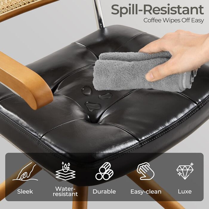 Письмове крісло Zouron з ротанга, чорне - обертове крісло в стилі середини століття без коліщаток, м&39яке офісне крісло зі штучної шкіри з дерев&39яними ніжками, акцентне крісло для домашнього офісу, вітальні, спальні, , чорного кольору