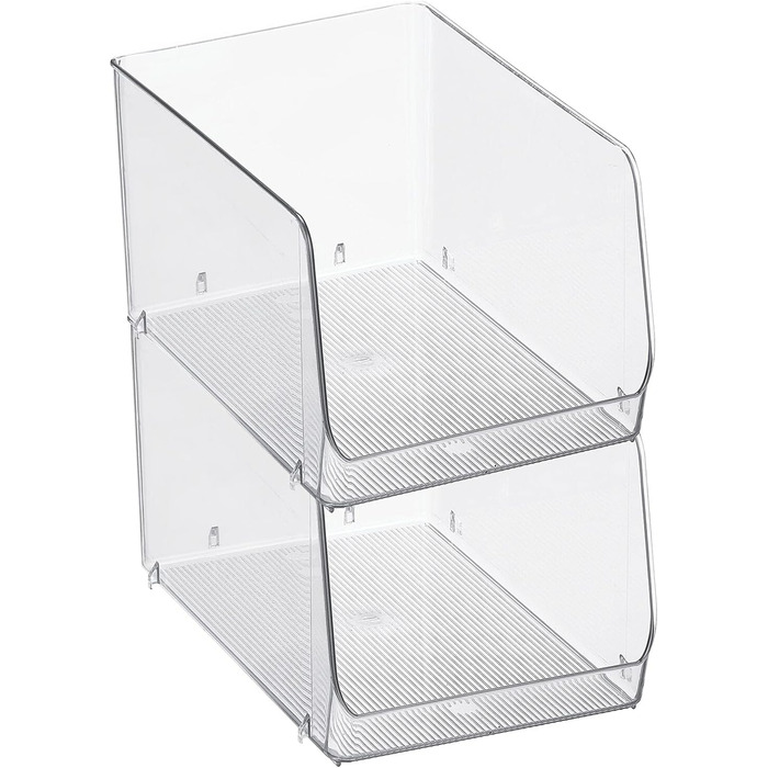 Штабельований контейнер для зберігання продуктів mDesign Кухонний органайзер з відкритим фронтом для холодильника, шафи або морозильної камери Пластиковий контейнер для холодильника Упаковка з 2 шт. Прозорий, 30,7 x 19,6 x 15,9 см