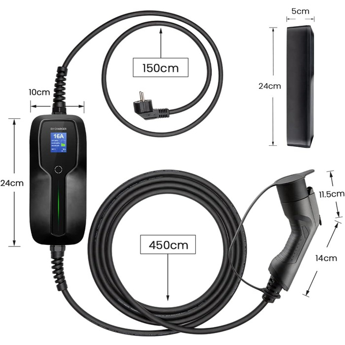 Портативний зарядний кабель для електромобілів з перемикачем 10/16А зарядний пристрій з екраном Schuko 2 pin EV зарядна станція SA