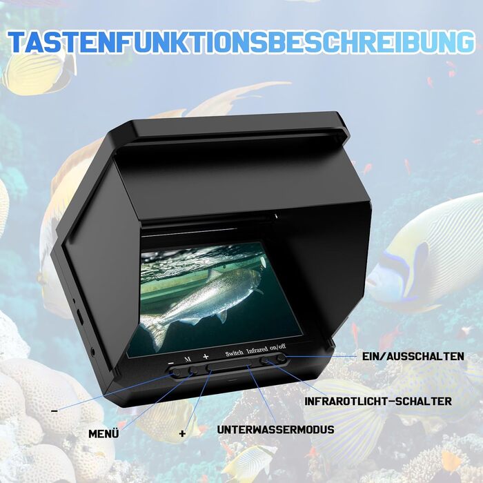 Портативний 5-дюймовий IPS-ехолот з 17 ІЧ-світлодіодами та 20-метровим кабелем - рибальська камера 1080P з широким кутом огляду 220 - водонепроникна IP68, підводна рибальська камера ємністю 6000 мАг для човна, підлідної риболовлі, морської та річкової риб