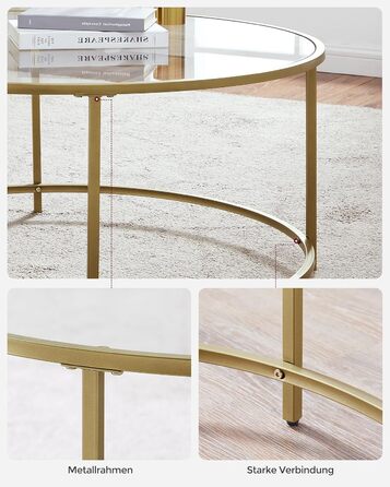 Круглий журнальний столик VASAGLE, стіл для вітальні зі сталевим каркасом, журнальний столик, бічний столик, золотий LGT21G золотистого кольору