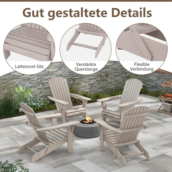 Складане крісло COSTWAY Adirondack, комплект з 2 шт. , дерев&39яне крісло Adirondack, садове крісло з високою спинкою та широкими підлокітниками для саду, патіо, вантажопідйомність 180 кг (сіре) сірого кольору, комплект з 2 шт.