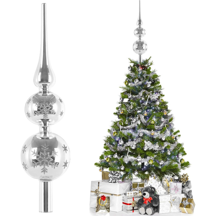 Срібна верхівка для ялинки 31 см ZZOUFI
