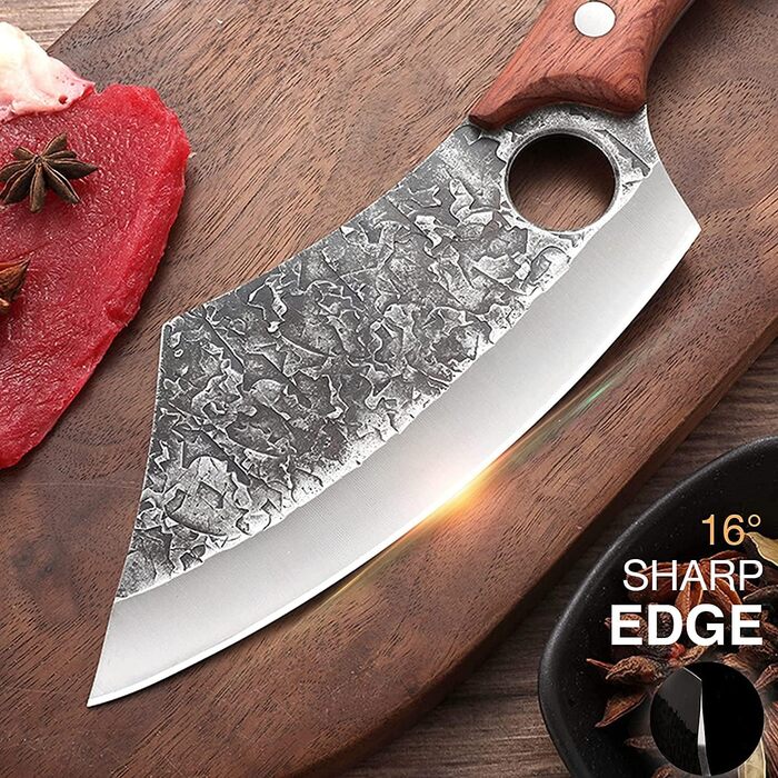 Ніж для обвалювання Ніж для рубки Кухонний ніж у шкіряних піхвах Ніж ручної ковки Дамаський професійний ніж Вікінгський ніж Японсь