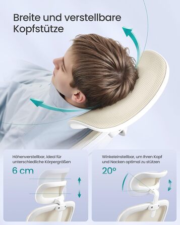 Офісне крісло SONGMICS, стілець для столу, ергономічне сітчасте крісло, з двошаровою сітчастою тканиною, повітропроникне, адаптивна поперекова підтримка, регульований підголівник, для домашнього офісу, пісочно-бежевий OBN041L01 Пісочно-бежевий подвійна сп