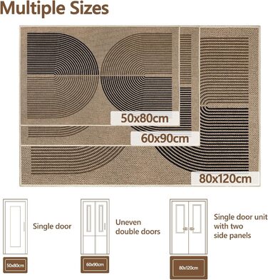 Килимок Capslpad для внутрішніх та зовнішніх дверей 80 x 120 см, вигляд джуту, нековзний килимок для уловлювання бруду, тонкий килимок для дверей, який можна прати, килимок для вхідних дверей, вхідної зони, балкону, чорний/коричневий, 80 x 120 см (прямоку