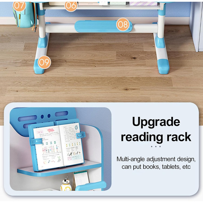 Дитячий стіл, дитячий стілець з регульованою висотою та комплект стільців з шухлядою та книжковими полицями, дитячий стіл для хлопчиків та дівчаток віком від 3 років (синій)