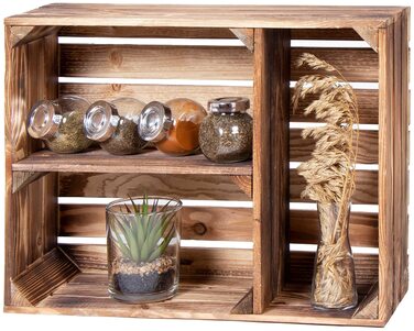Вінтажна дерев&39яна полиця для спецій - приблизно 50 x 17 x 40 см, полум&39яне дерево Кухонна полиця, горизонтальний формат, 2 полиці, 50 x 17 x 40 см Горизонтальний формат, полум&39яне дерево