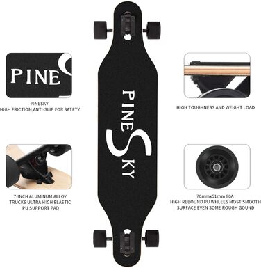 Дюймовий лонгборд скейтборд 8-шаровий з натурального клена для круїзу, карвінгу, фрістайлу та даунхілу з маячком T-Tool, 41-