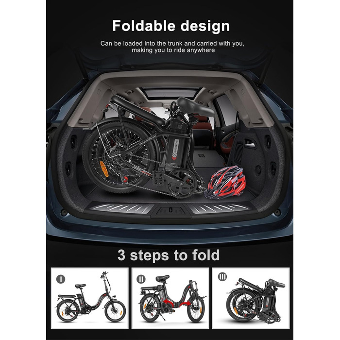 Електричний велосипед SAEMBIKE для дорослих, складаний електровелосипед 250 Вт зі знімним акумулятором 36 В 13 Аг, швидкість 25 км/год та запас ходу 110 км, електровелосипеди з товстими шинами 20&quot x 2,35&quot для міських поїздок