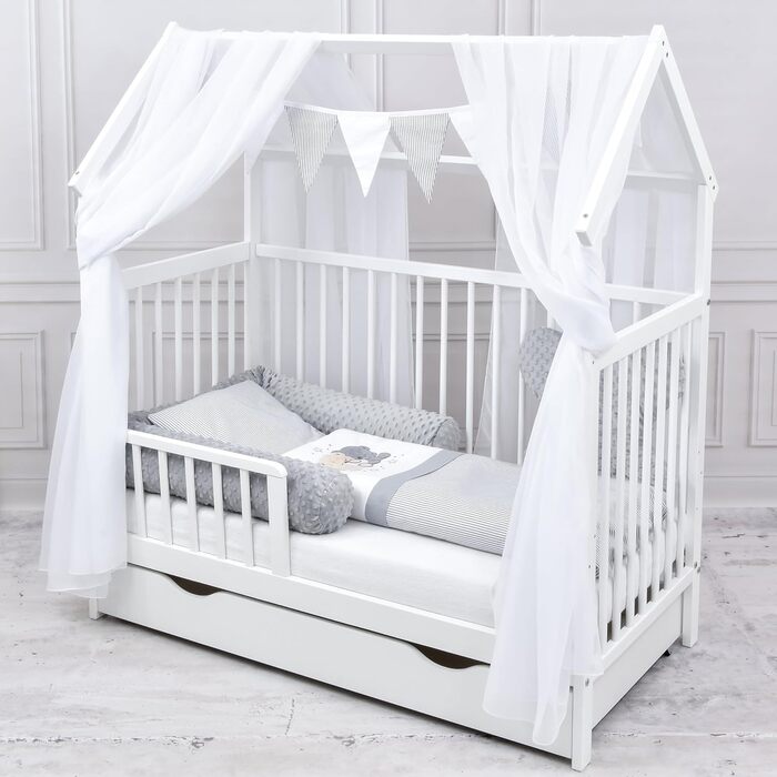 Комплект дитячого ліжечка Generic Baby Deluxe, 60x120 см, білий ящик, захист від падіння, матрац, набір постільної білизни (Loving Bear)
