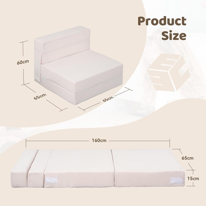 Сантиметровий надтовстий вельветовий ігровий диван, дитячий диван, потрійний розкладний матрац, футон, куточок для читання в дитячій кімнаті, розкладні ліжка на підлозі для дітей (хакі) Розкладний дитячий диван 160 x 66 x 15 см, хакі, 15-