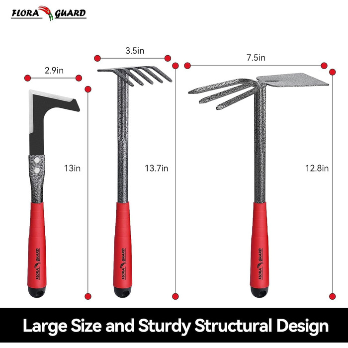 Садові інструменти FLORA GUARD, набір садових інструментів із 6 предметів, включаючи прополювальний верстат, садовий кельму, ручні граблі, ручну мотику, граблі для кущів, культиватор, садові ручні інструменти з головками з вуглецевої сталі