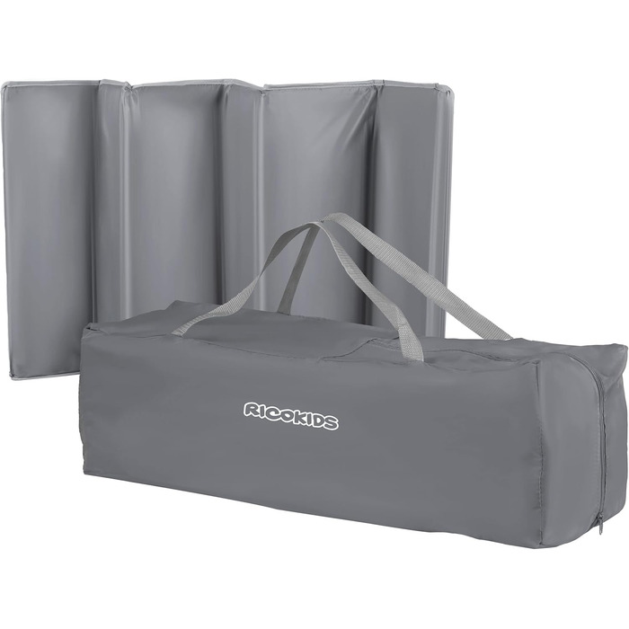 Дитяче ліжечко Ricokids з матрацом 125 x 65 x 78 см, дорожнє ліжечко, вагою до 15 кг, 2 колеса з гальмами, знімний бічний вхід, сумка для перенесення, складна, компактна, світло-сіра, м&39ятна