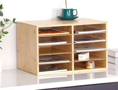 Бамбуковий лоток для документів Relaxdays, DIN A4, 10 відділень, офіс, домашній офіс, ВШХ 349x31 см, настільний органайзер, натуральний