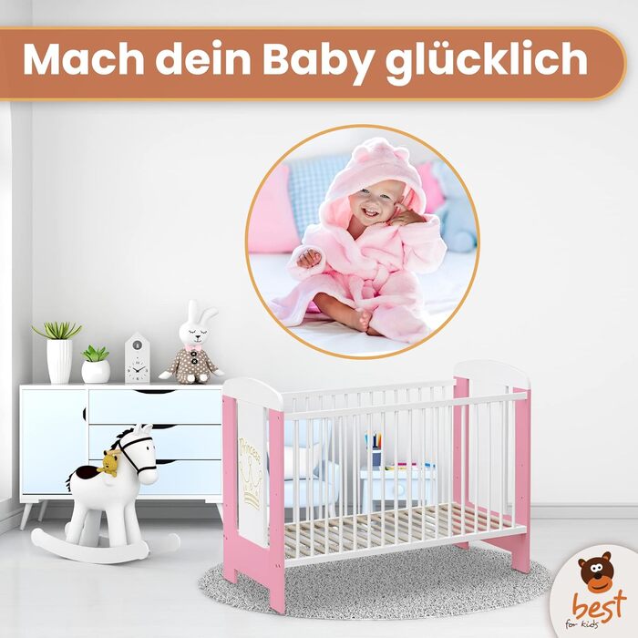 Комплект дитячого ліжечка Best For Kids у 3 кольорах Ліжечко, дитяче ліжечко з матрацом з пінопласту 10 см, сертифіковане TV - Ліж