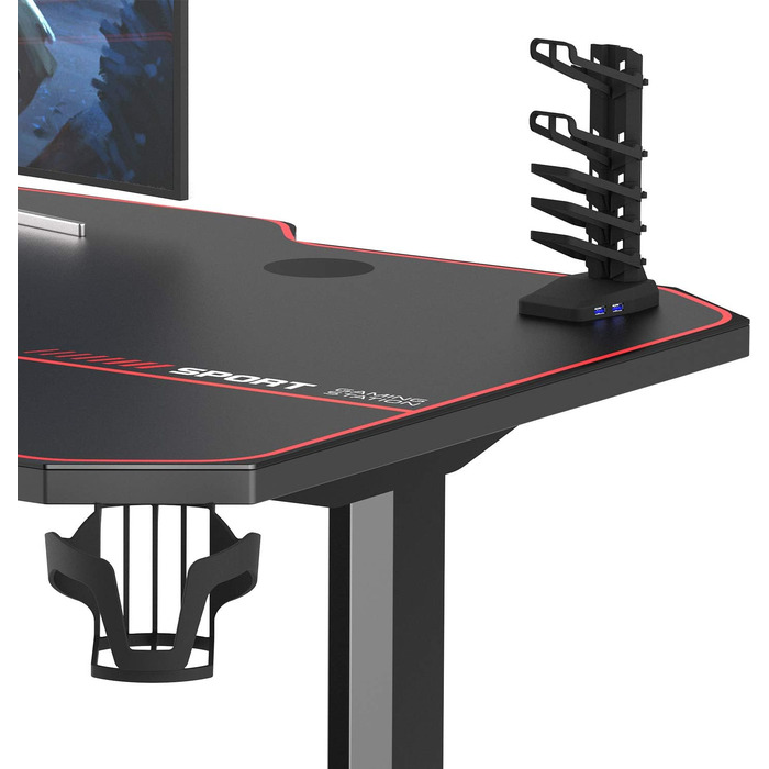 Ігровий стіл SogesHome 140 см, комп&39ютерний стіл у Т-подібній формі, ігровий стіл для ПК з килимком для миші, підставкою для склянок та гачком для навушників, офісний стіл, ергономічний ігровий стіл