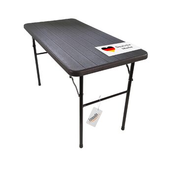 Розкладний стіл Lemodo зі стільницею під дерево, розкладний балконний стіл 120 x 60 см (Д x Ш), водонепроникний садовий стіл, чорний пластиковий стіл, балконний стіл до 6 осіб, розкладний стіл 120x60