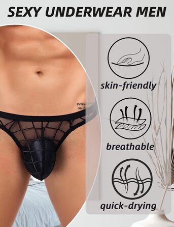 Прозорі чоловічі стрінги comeondear, чорні, розмір XL