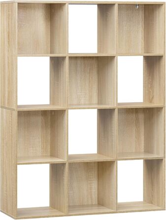 Книжкова полиця eSituro з 12 відділеннями, окремостояча кубічна полиця, відкрита полиця-перегородка для кімнати, сучасна стояча полиця, для вітальні, дитячої кімнати, офісу, спальні, 9120x29 см, світлий дуб