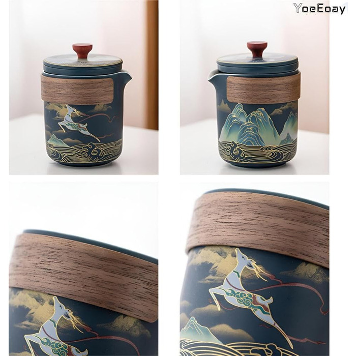 Порцеляновий набір для чайної церемонії Гунфу, 13 предметів, дорожній, портативний та практичний набір для чаювання для дорослих, у сірому шкіряному чохлі - ідеально підходить для поціновувачів чайної культури та проведення чайних церемоній